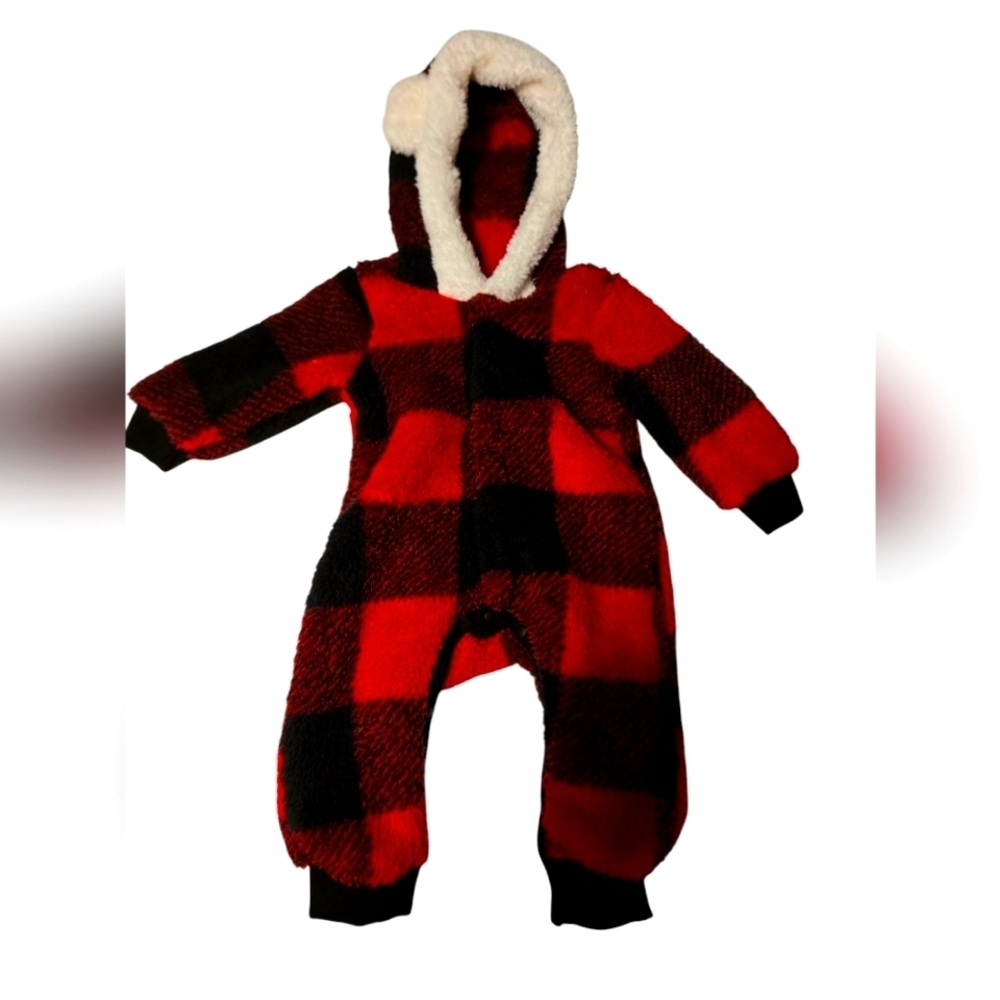Infants Red And Plaid Jumpsuit Size 3-6 Months